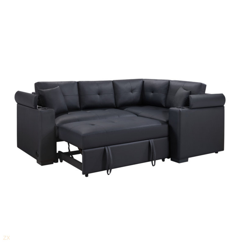 Latitude Run® PVC Fabric Sleeper Sectional With USB Charger